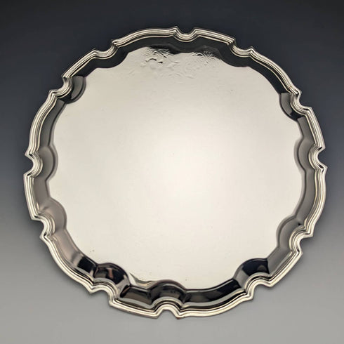 British Vintage Silver Plated Tray Diameter 31cm Queen Anne Boxed